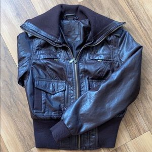 Brown Faux Leather Bomber Jacket